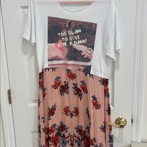 White and Pink Graphic Floral Dress